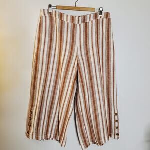 A New Approach ANA striped cropped Wide Leg Linen elastic waist pants Size XL